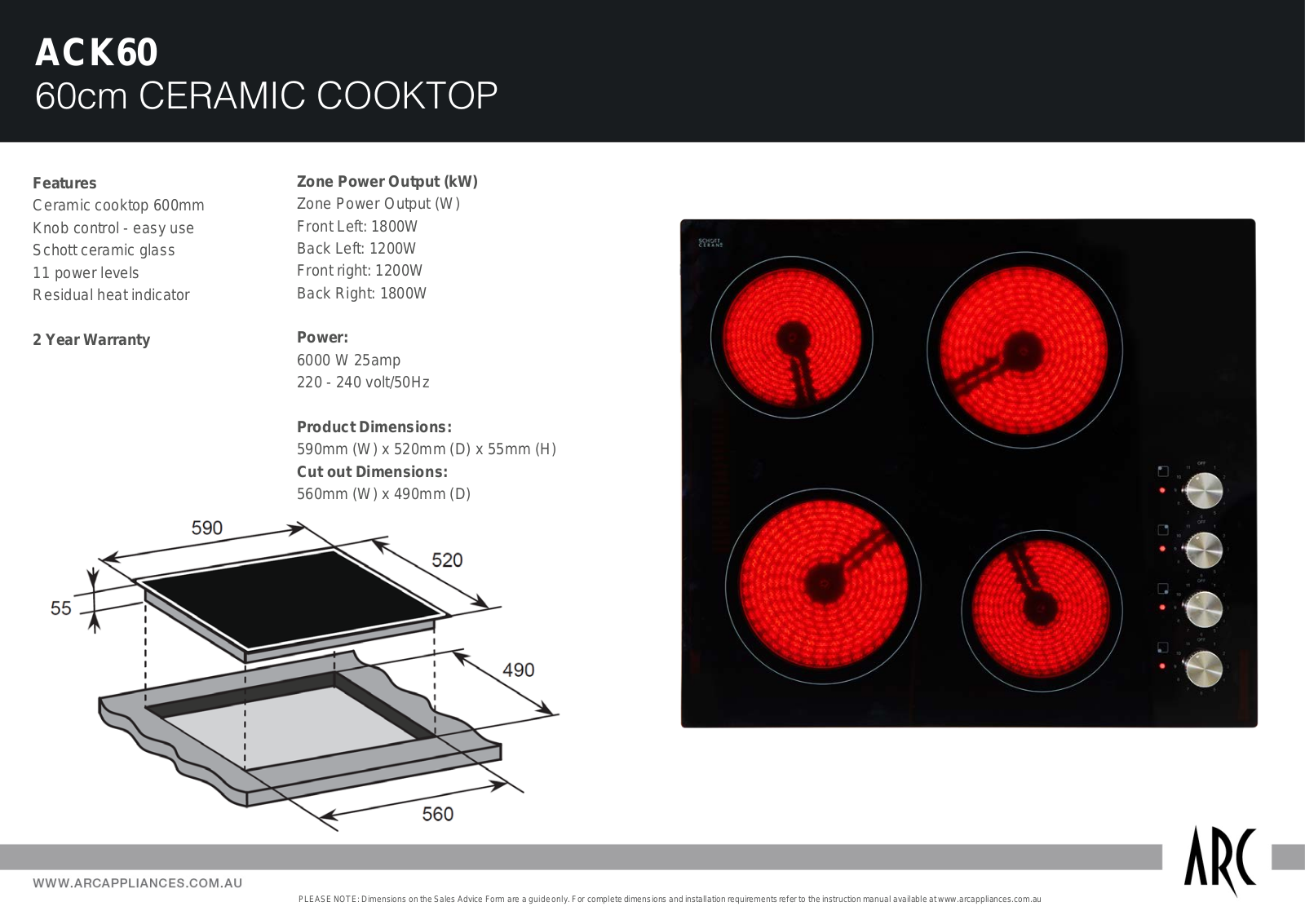 Arc ACK60 Specifications Sheet