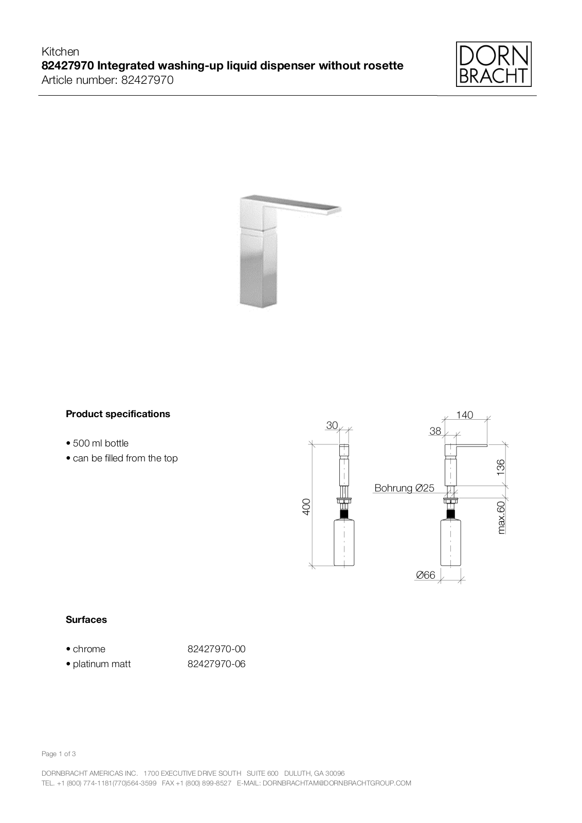 Dornbracht 82427970 Specification Sheet