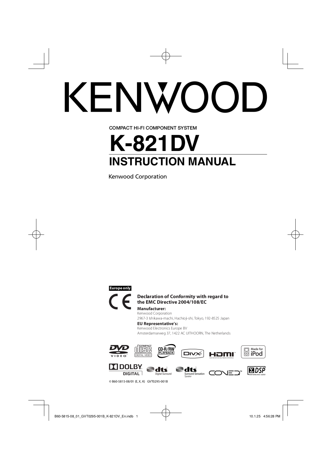 Kenwood K-821DV User Manual