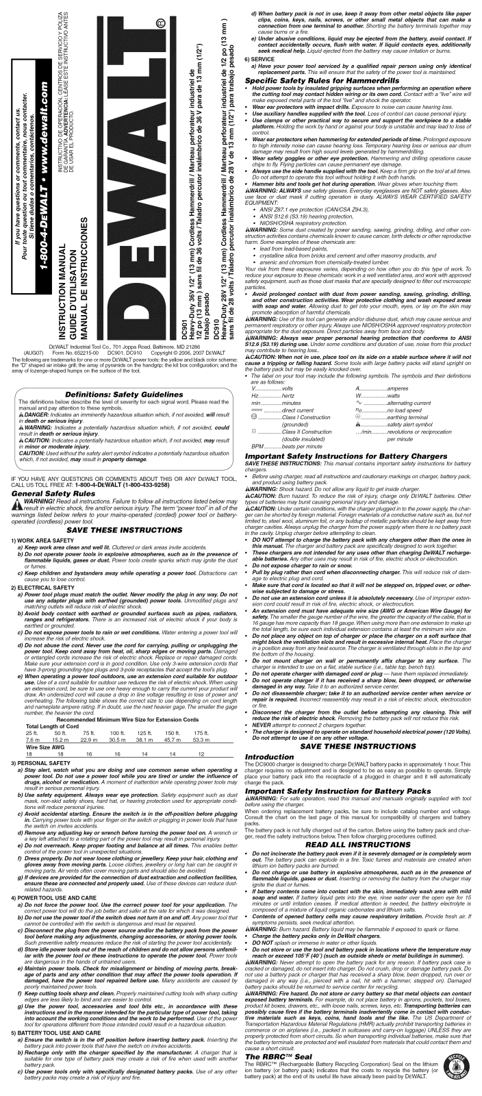 DeWalt DC901KL TYPE1 Owner’s Manual