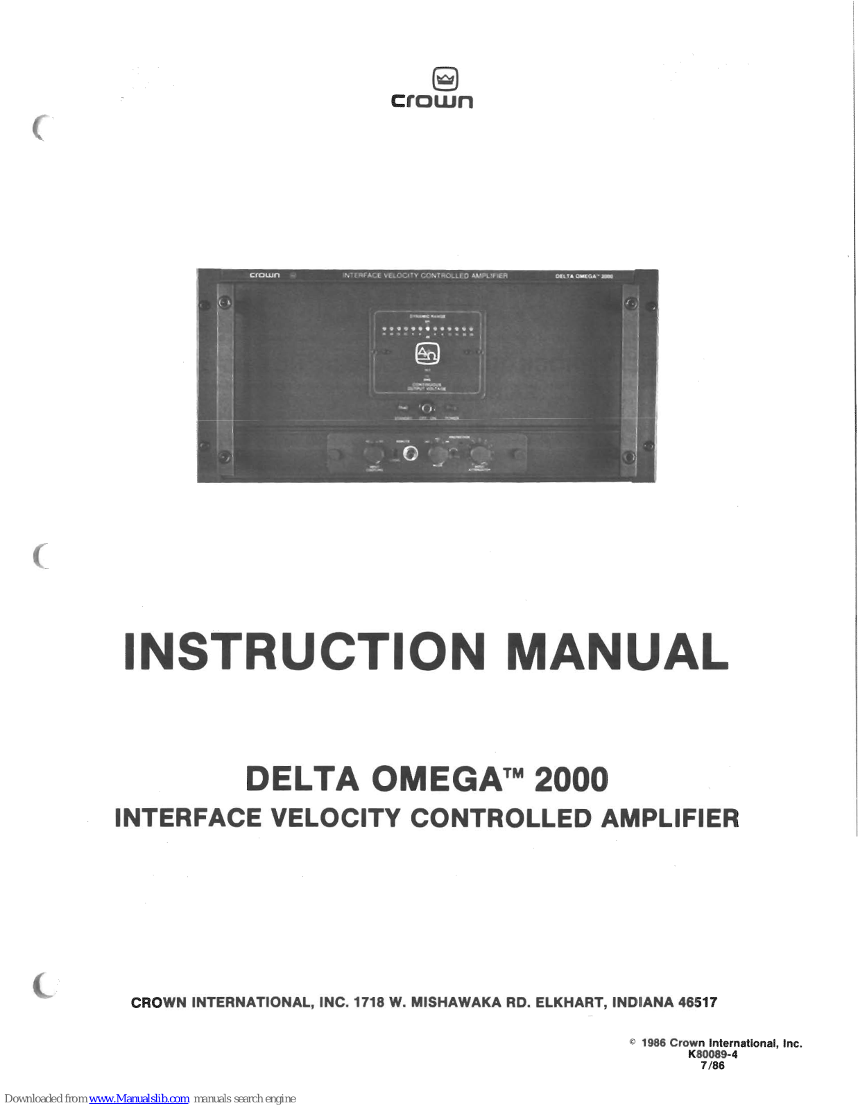 Crown Delta Omega DO-2000, Delta Omega 2000 Instruction Manual