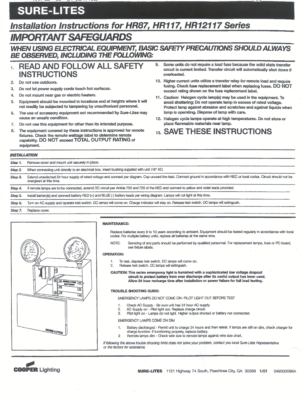 Cooper Lighting HR117, HR12117, HR87 User Manual