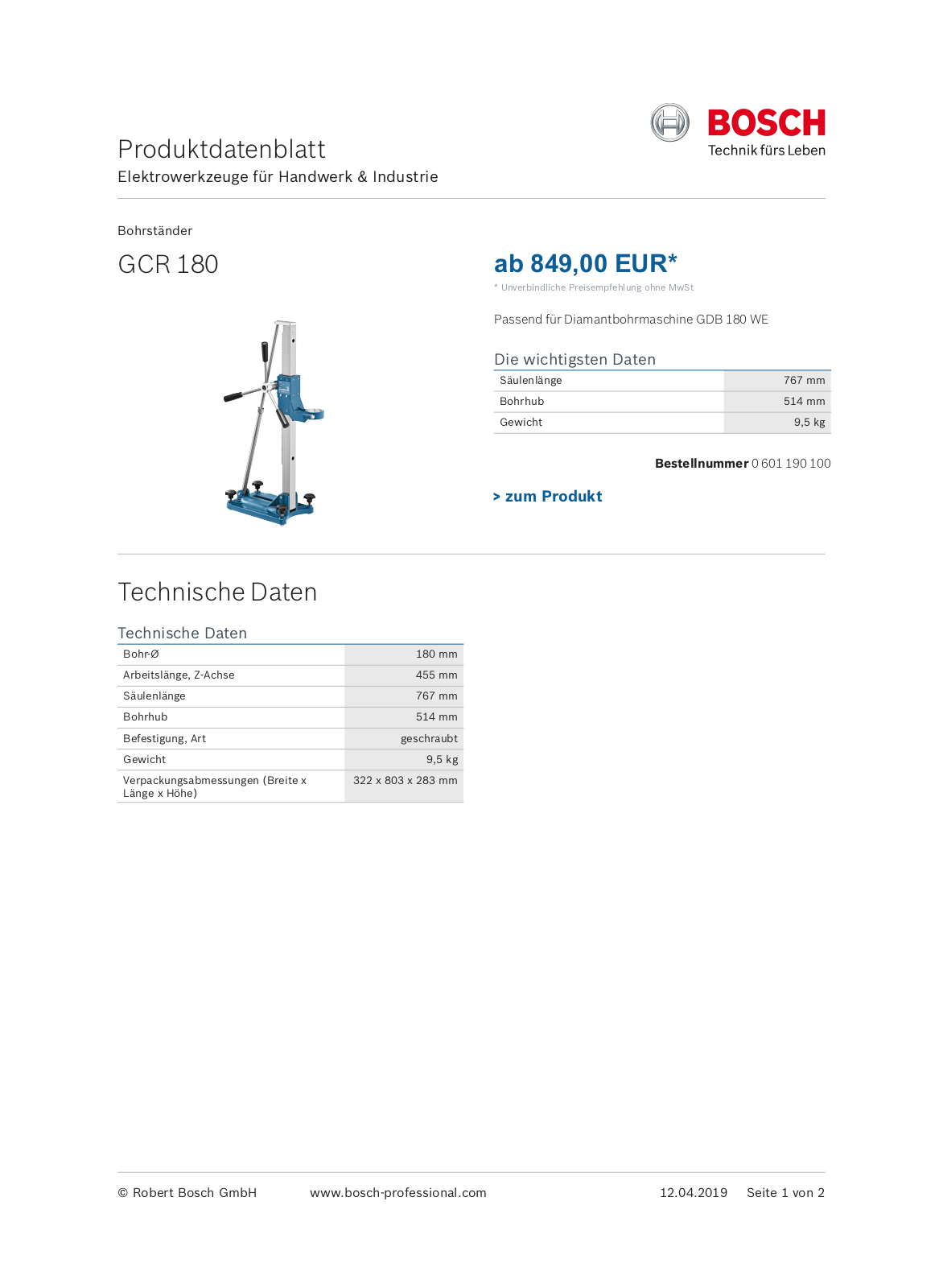 Bosch GCR 180 User Manual