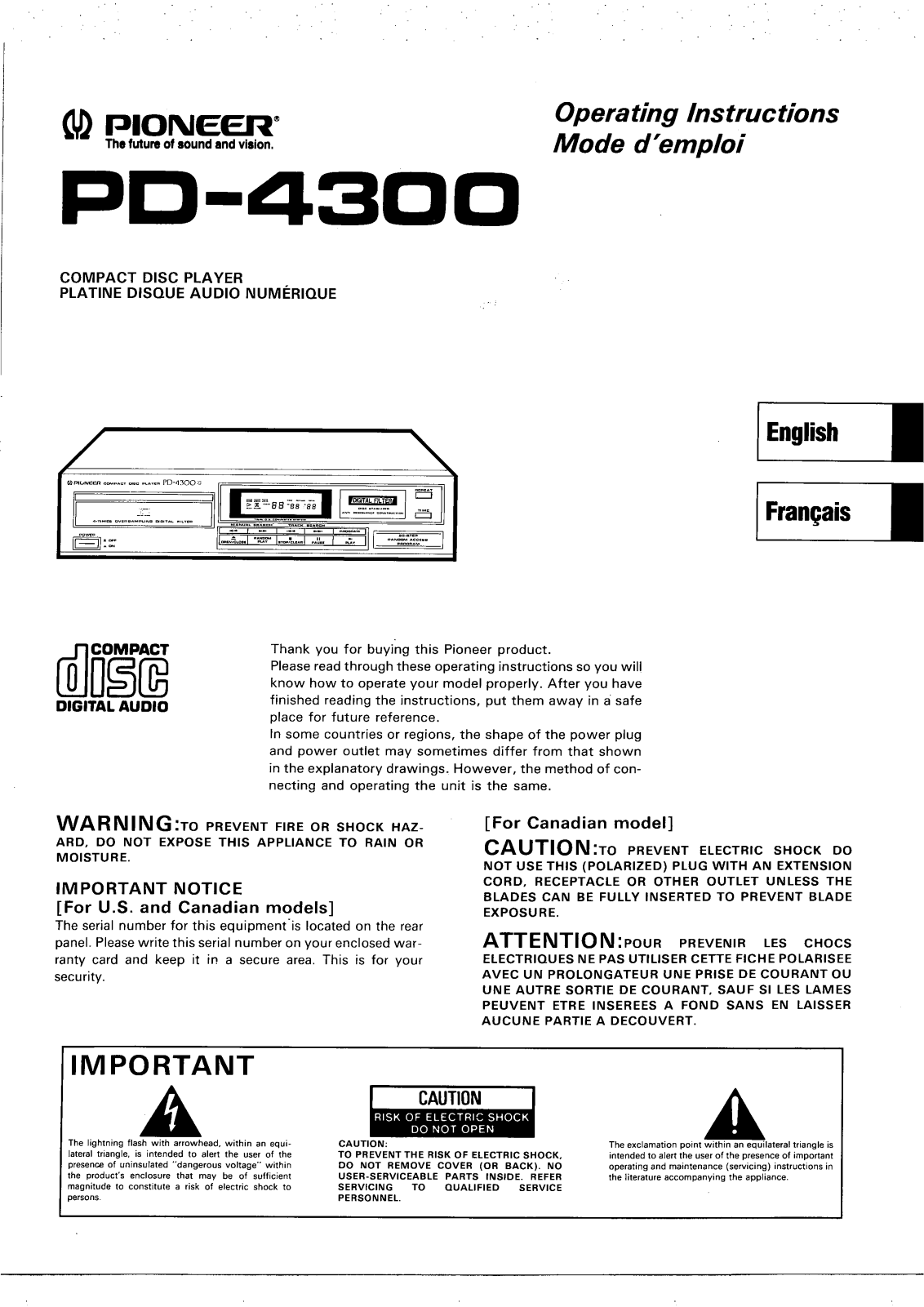 Pioneer PD-4300 Owners manual