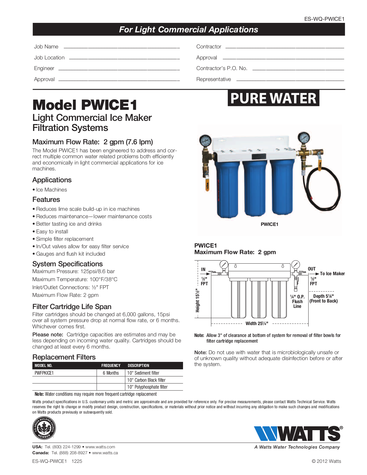 Watts PWICE1 User Manual