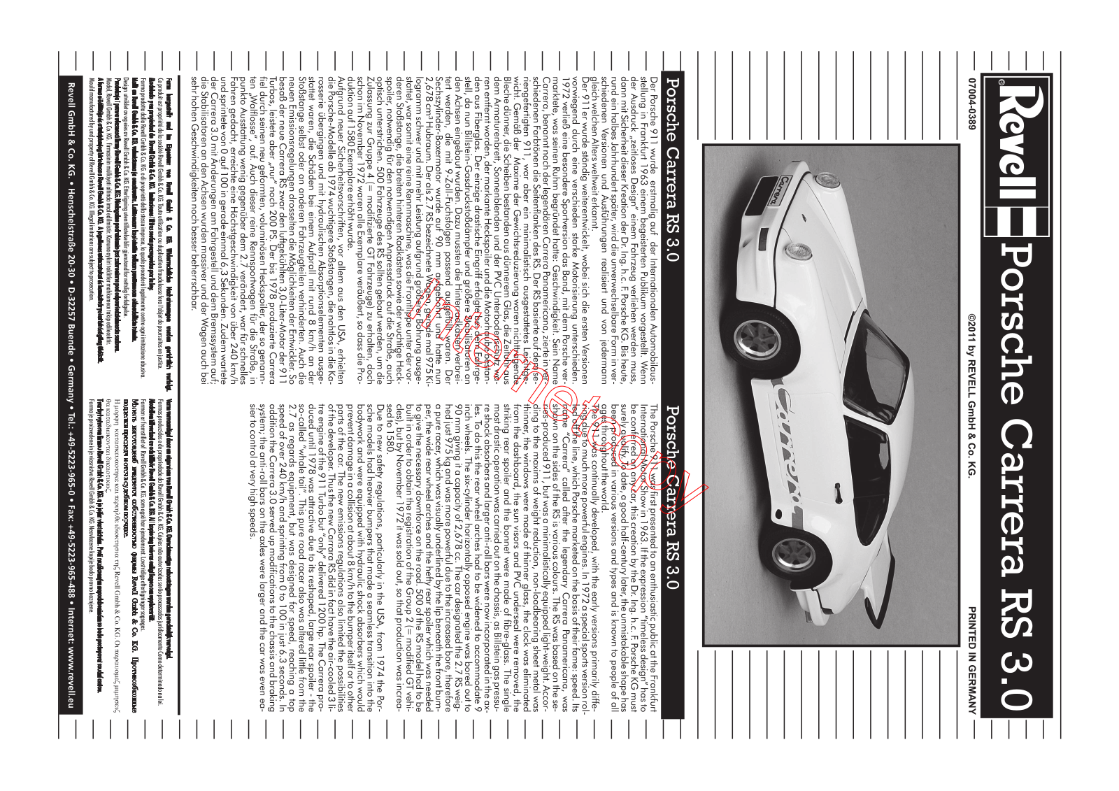 REVELL Porsche Carrera RS User Manual