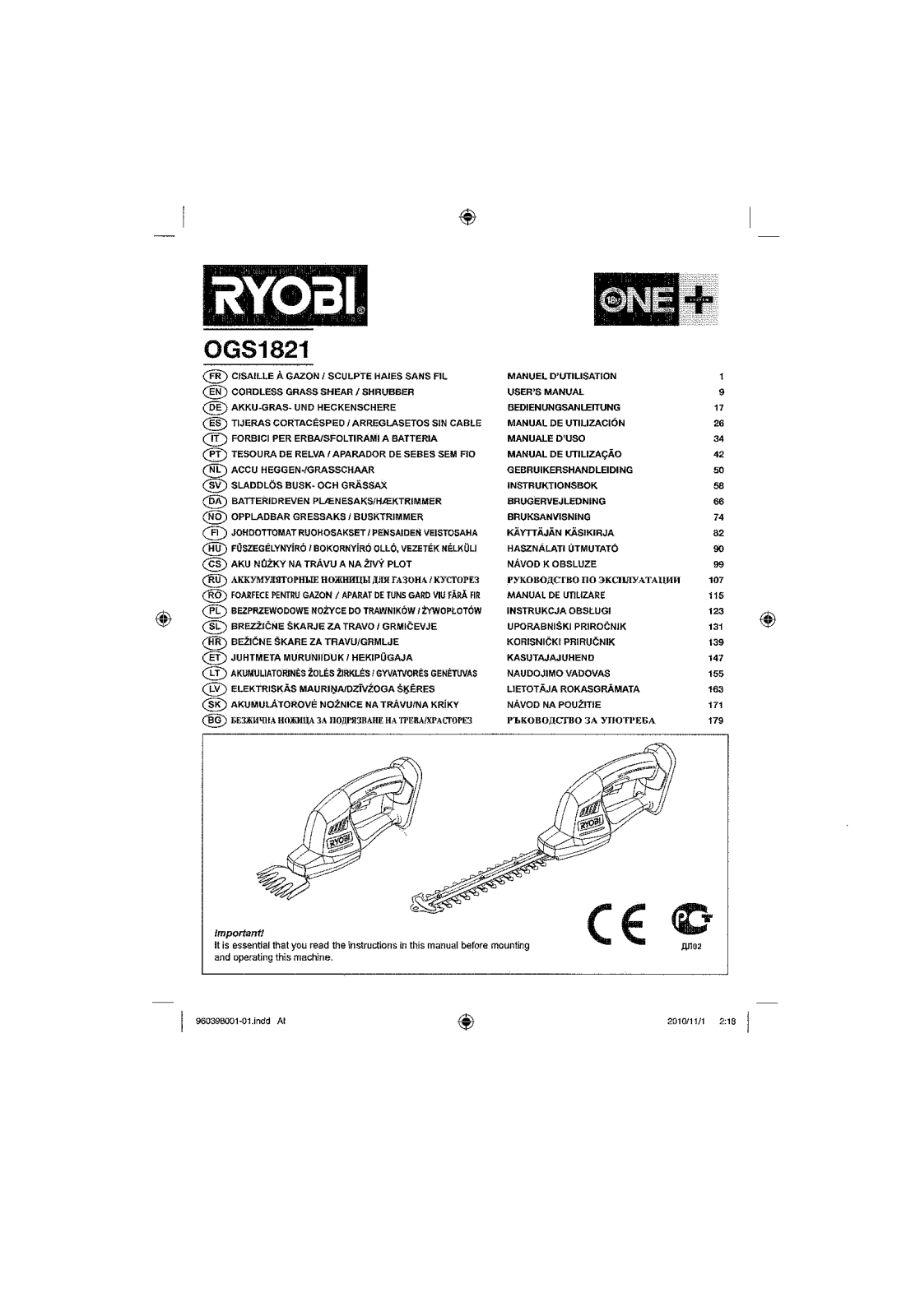 Ryobi OGS1821 User guide