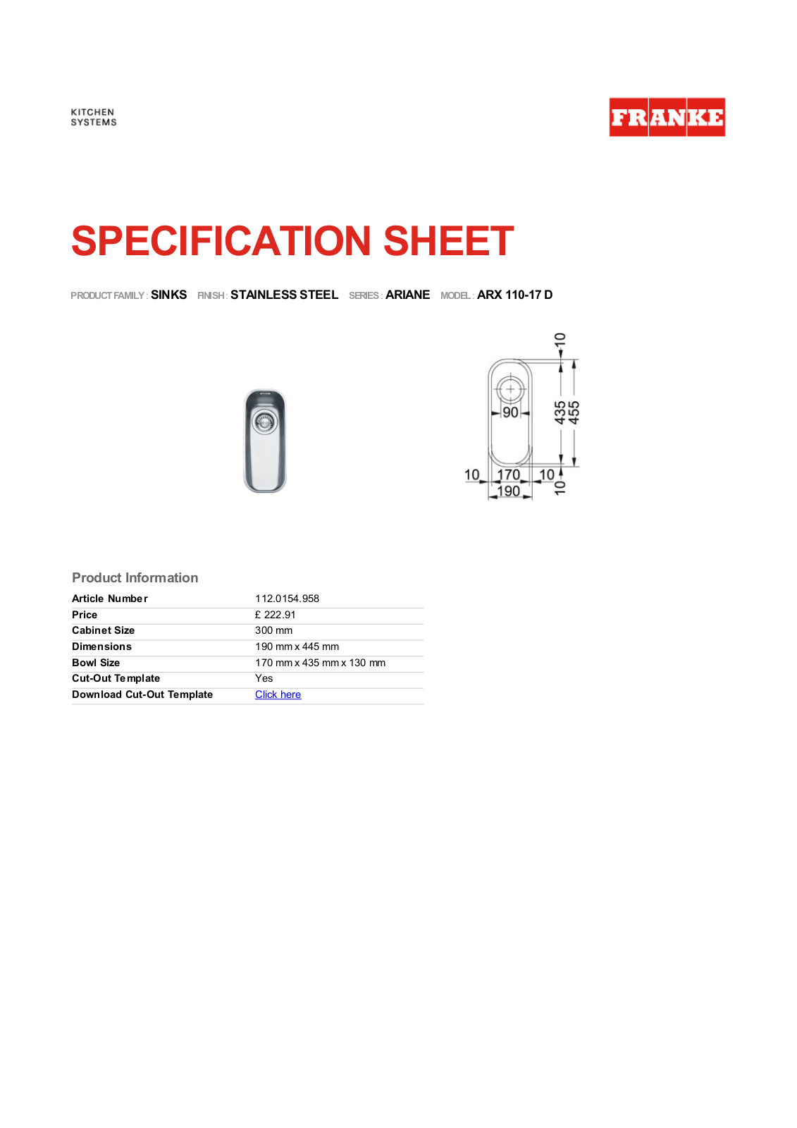 Franke Foodservice ARX 110-17 D User Manual