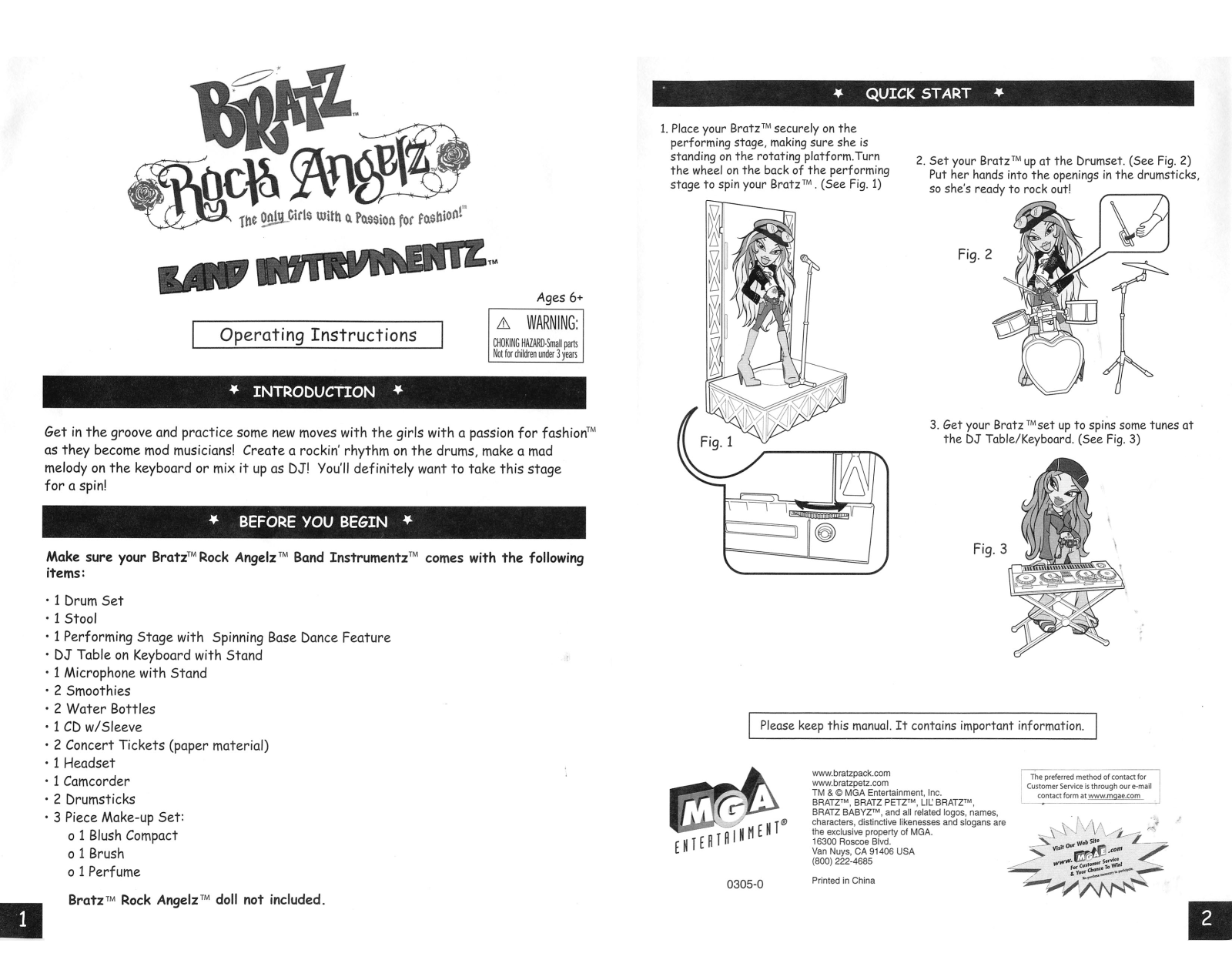 Mga Entertainment BRATZ ROCK ANGELZ BAND INSTRUMENTS 1 2 User Manual