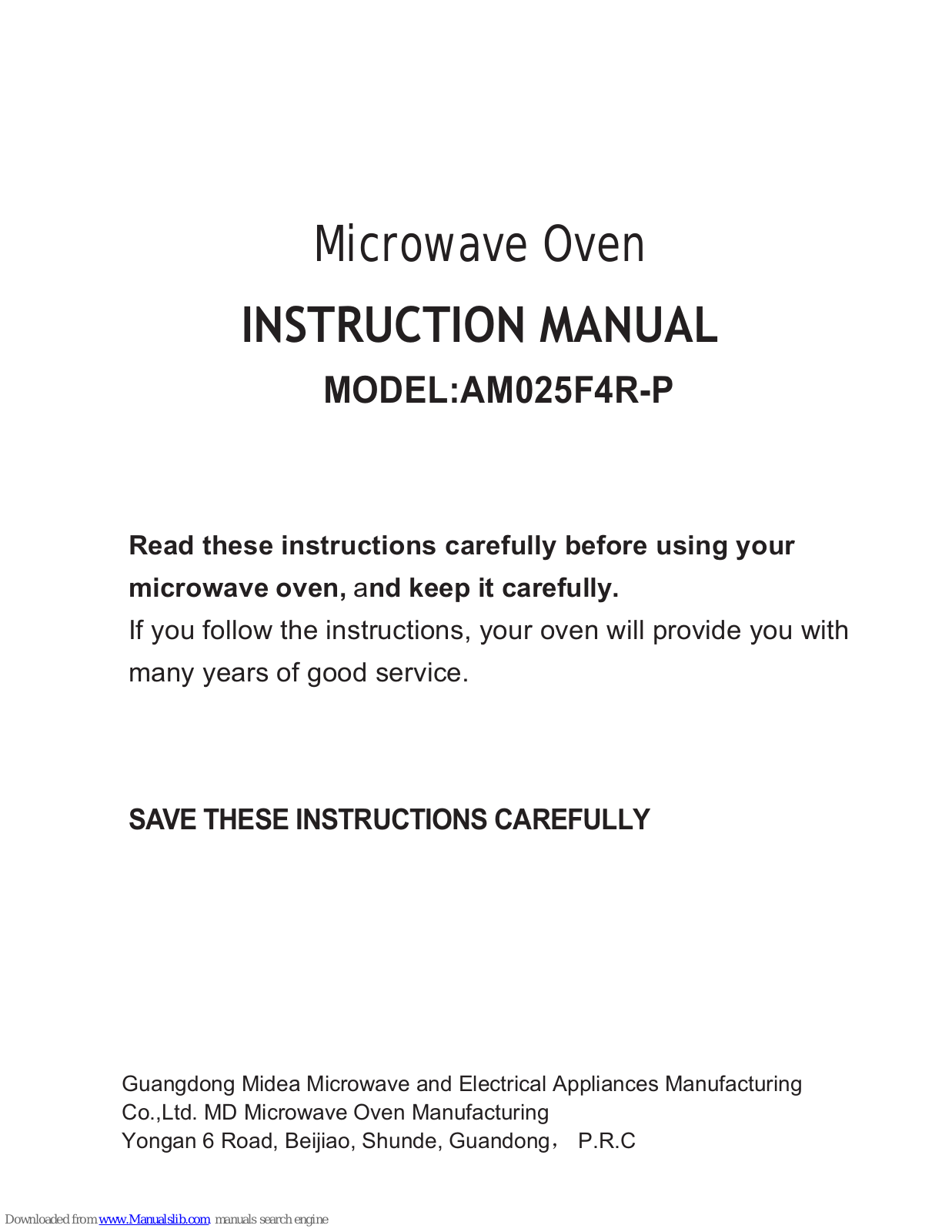 Midea AM025F4R-P Instruction Manual