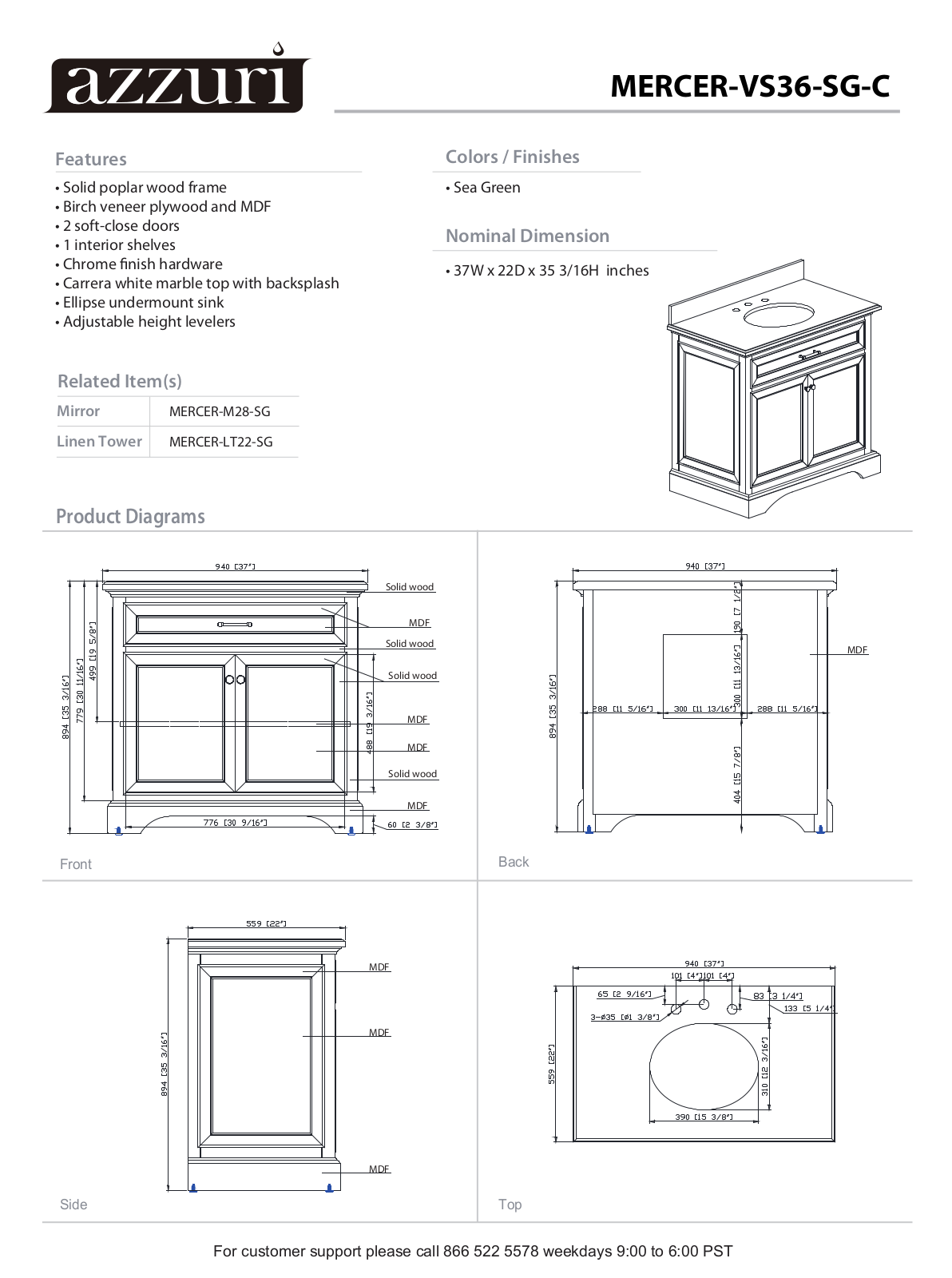 Azzuri MERCERVS36SGC Specifications