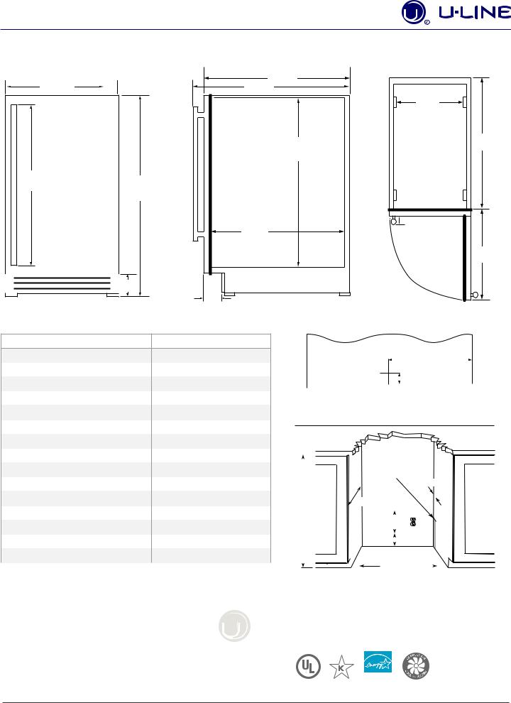 U-Line UHRE518-SG01A, UHRE518-SS01A, UHRE518-IG01A Specifications