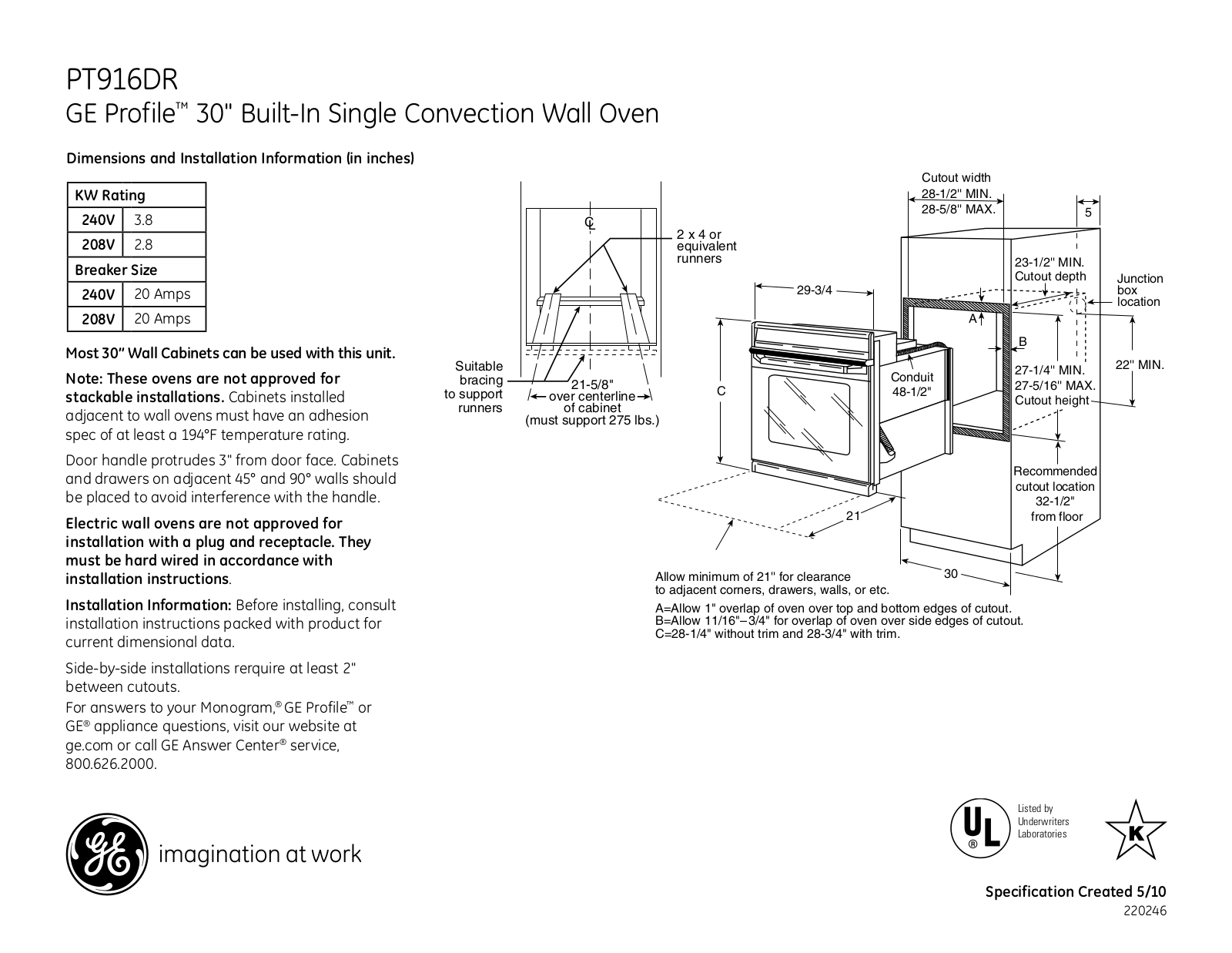 General Electric PT916DRBB User Manual