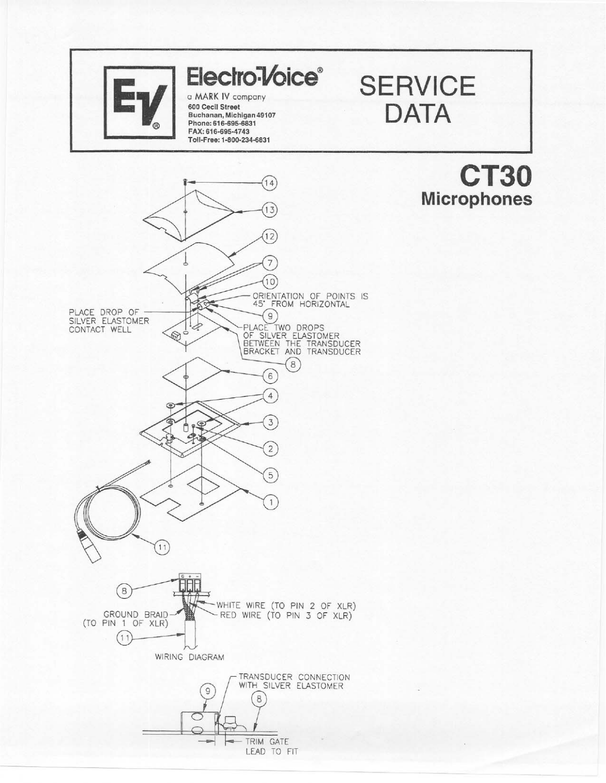 Electro-voice CT30 SERVICE DATA