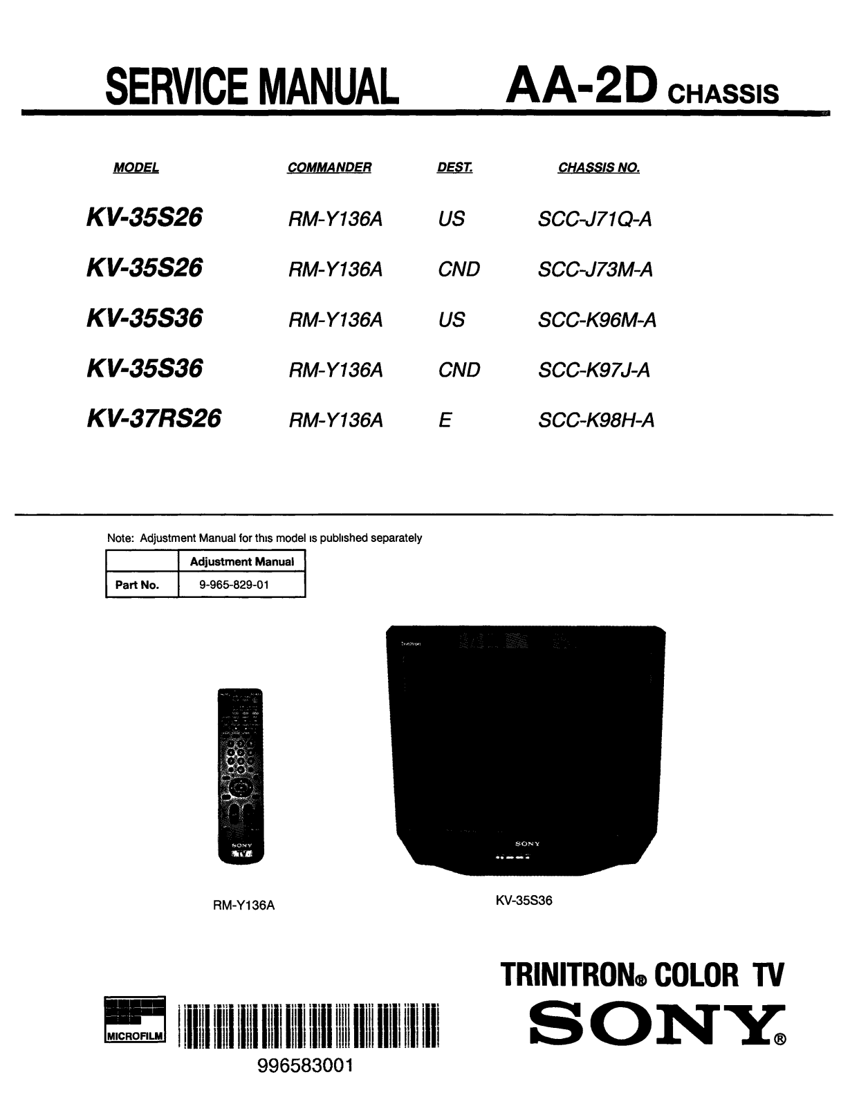 Sony KV-35S26 Schematic