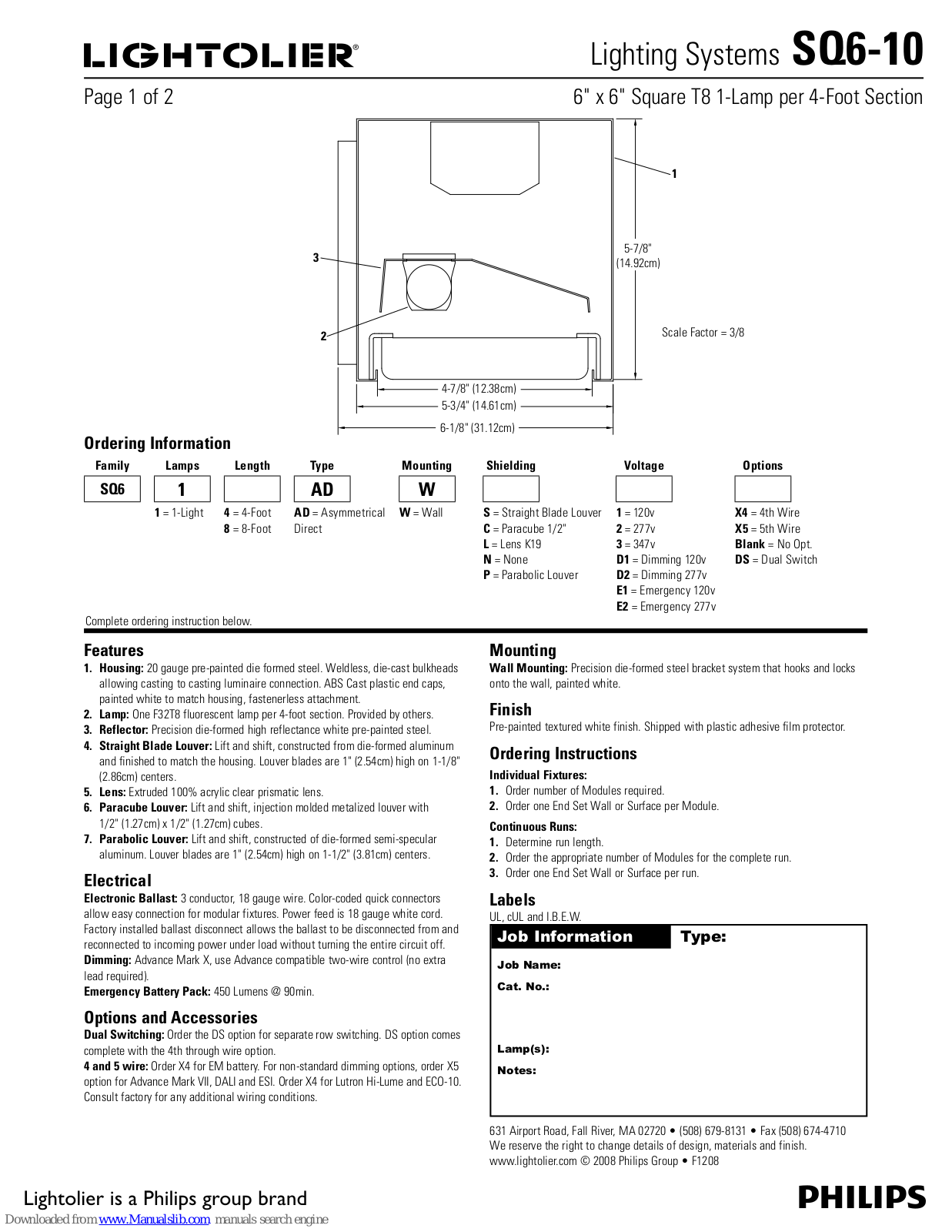 Philips SQ6-10, Lightolier SQ6-10 Specification