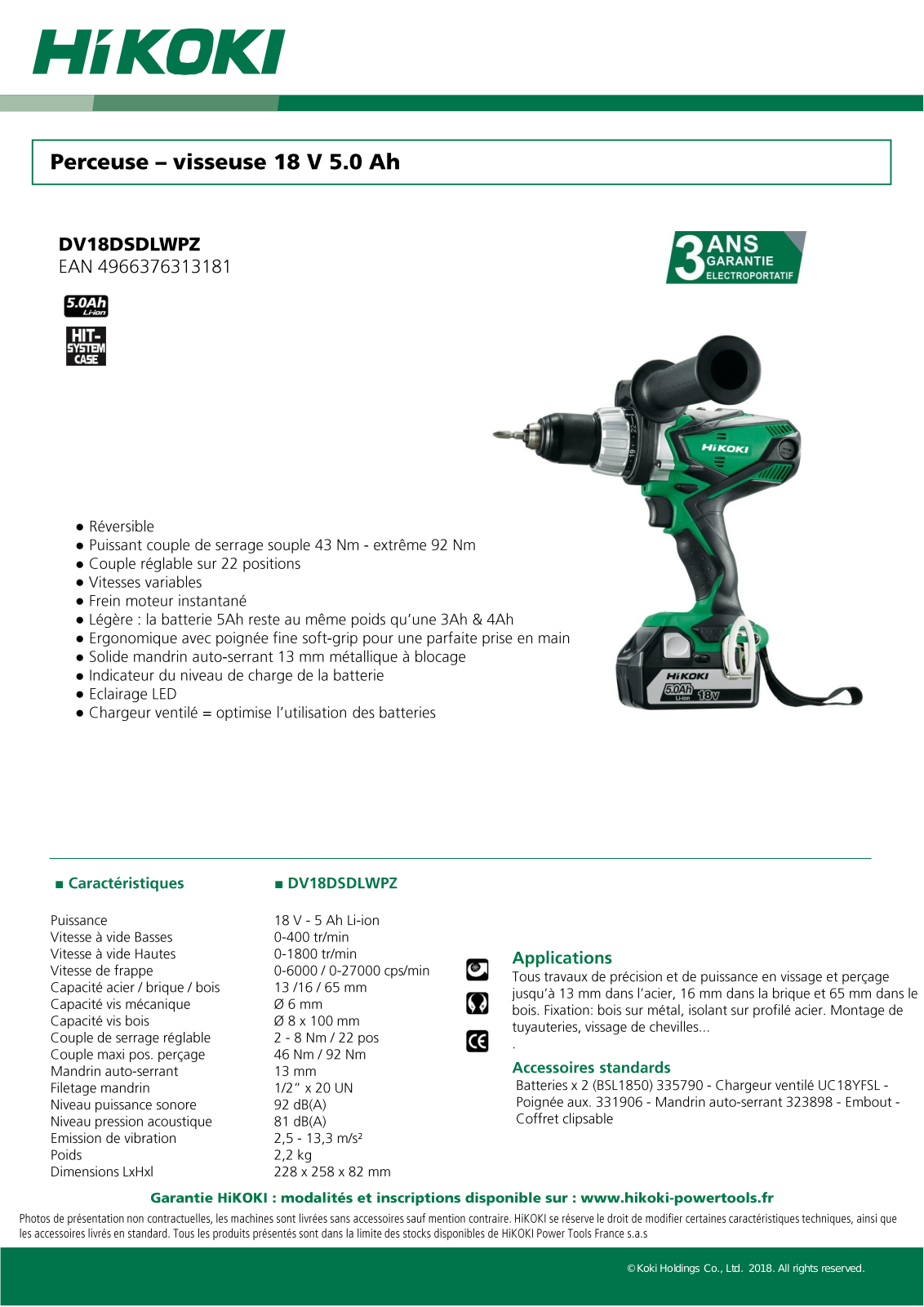Hikoki DV18DSDLWPZ Specification - ManualMachine.com