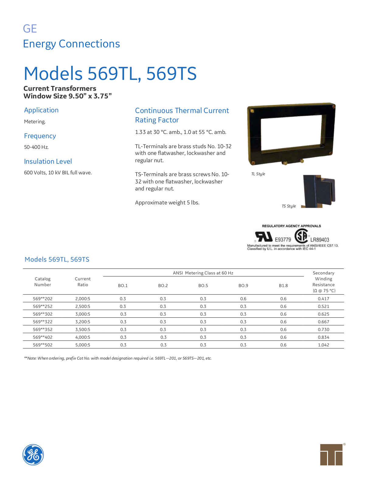 Instrument Transformer, Div of GE 569TL, 569TS Data Sheet