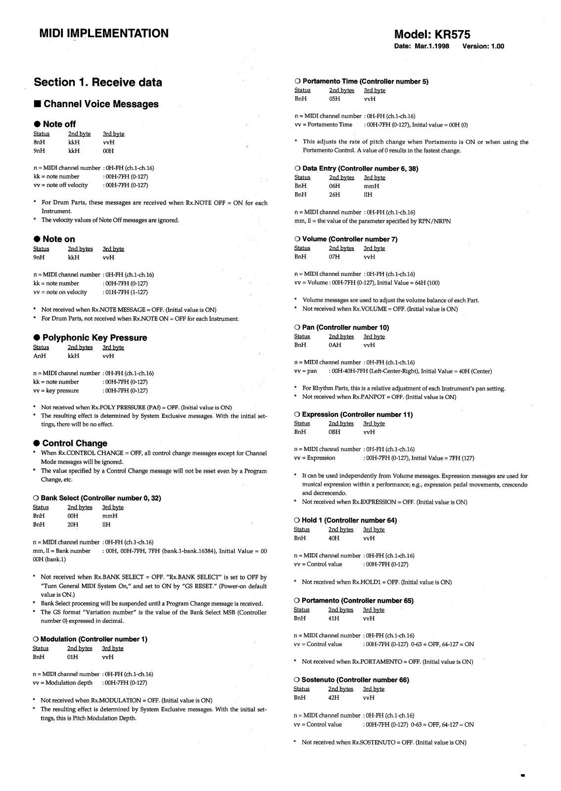 Roland KR 575 Service Manual