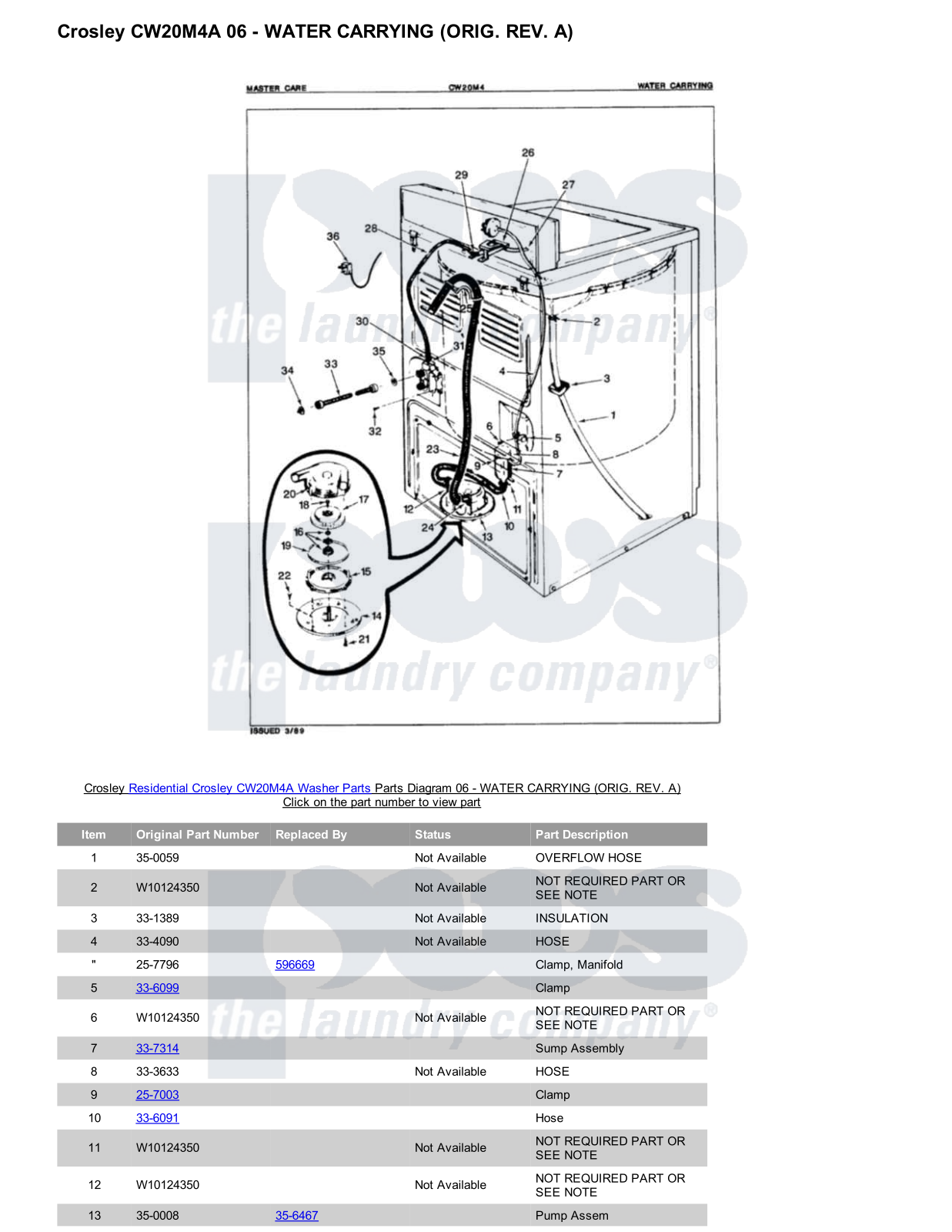 Crosley CW20M4A Parts Diagram