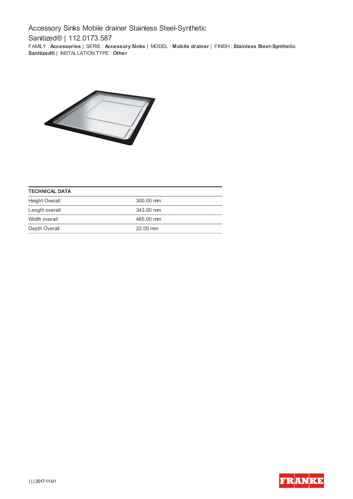 Franke DT587 Datasheet