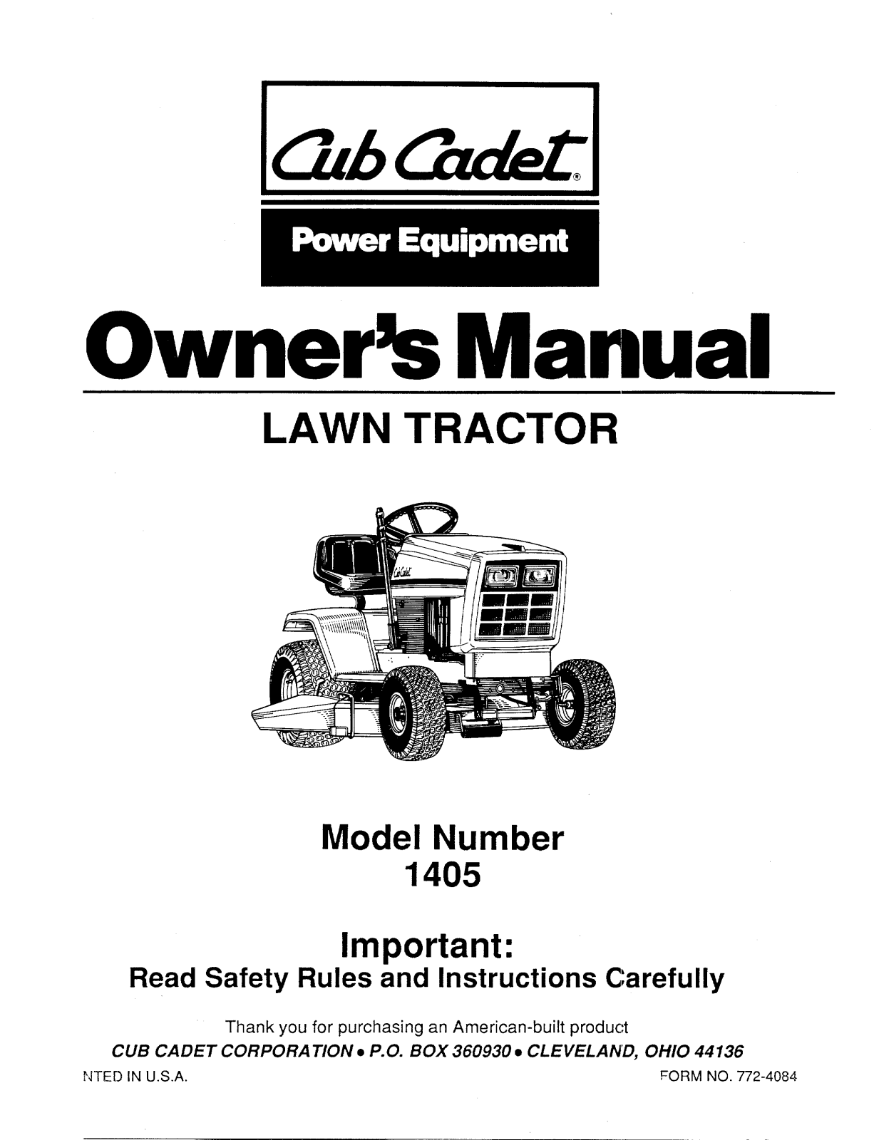 Cub Cadet 1405 User Manual