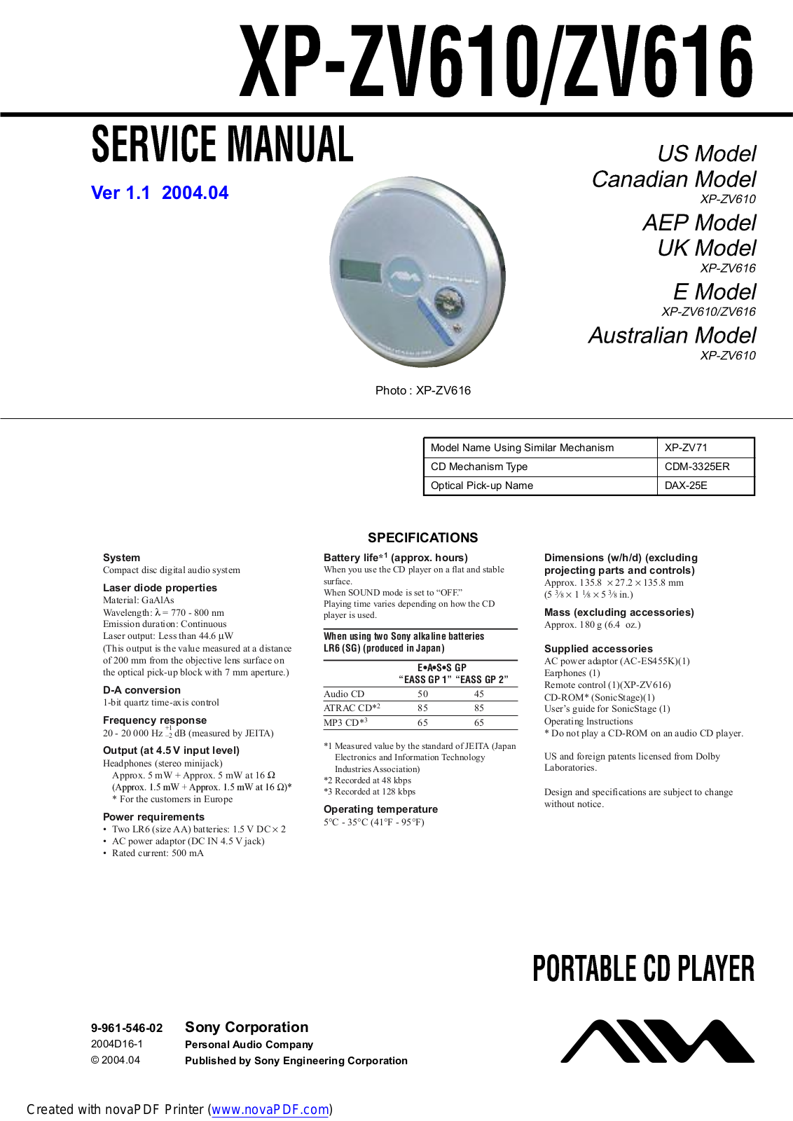 AIWA XP-ZV616 Service Manual