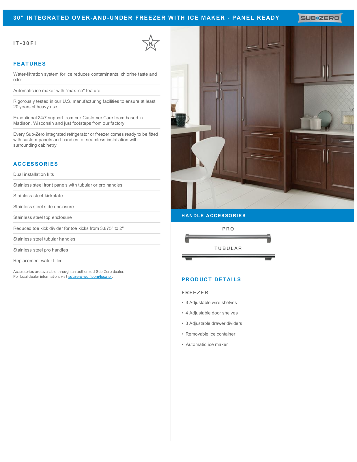 Sub-Zero IT30FIRH Specification Sheet