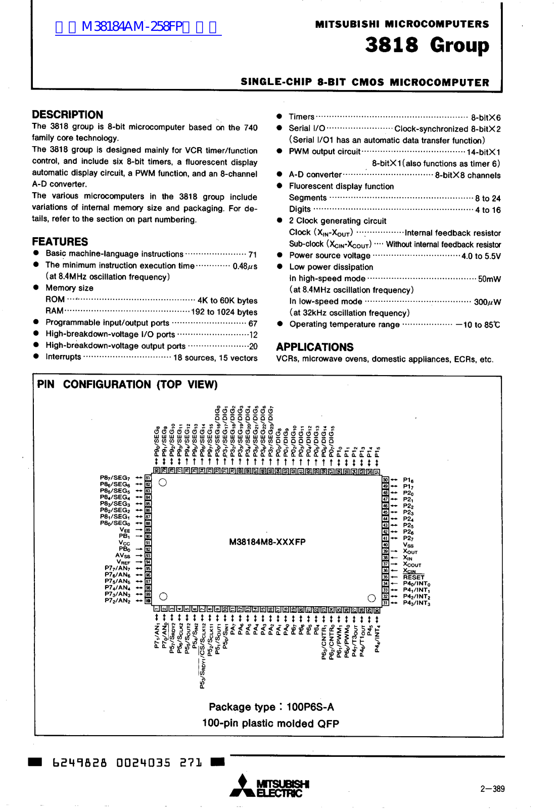 MITSUBISHI 3818 User Manual