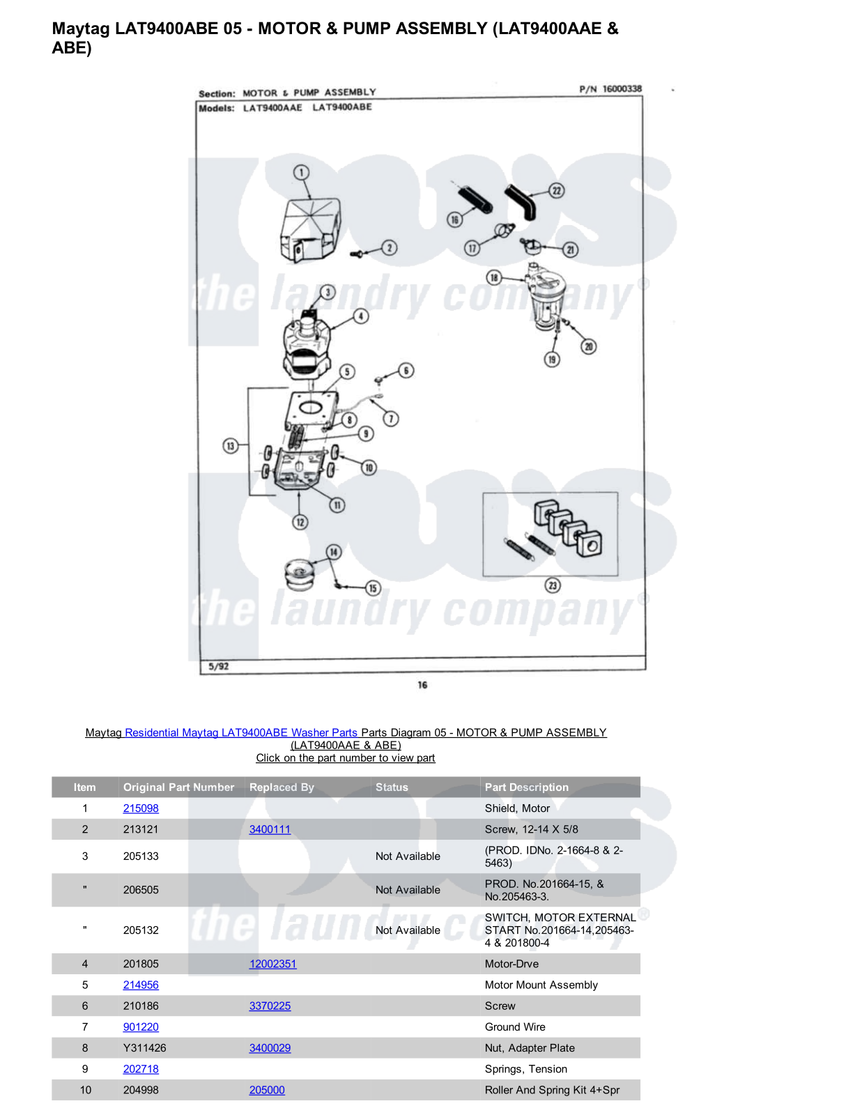 Maytag LAT9400ABE Parts Diagram