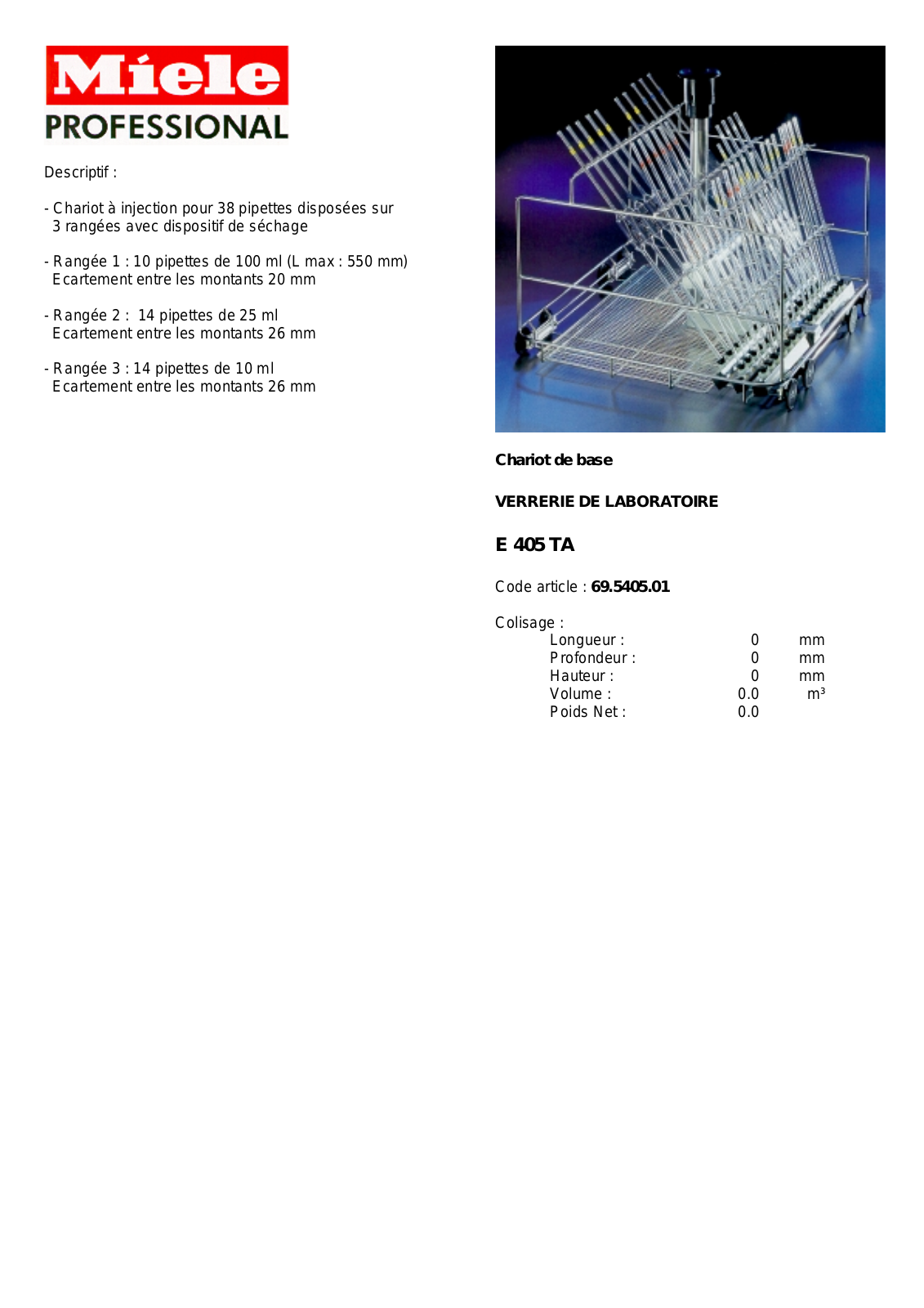 MIELE E 405 DESCRIPTIF User Manual