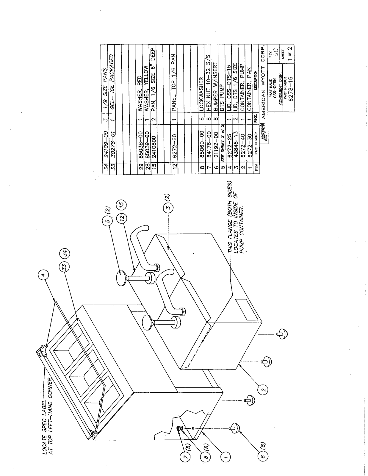 APW Wyott CSS DTS-N PARTS LIST