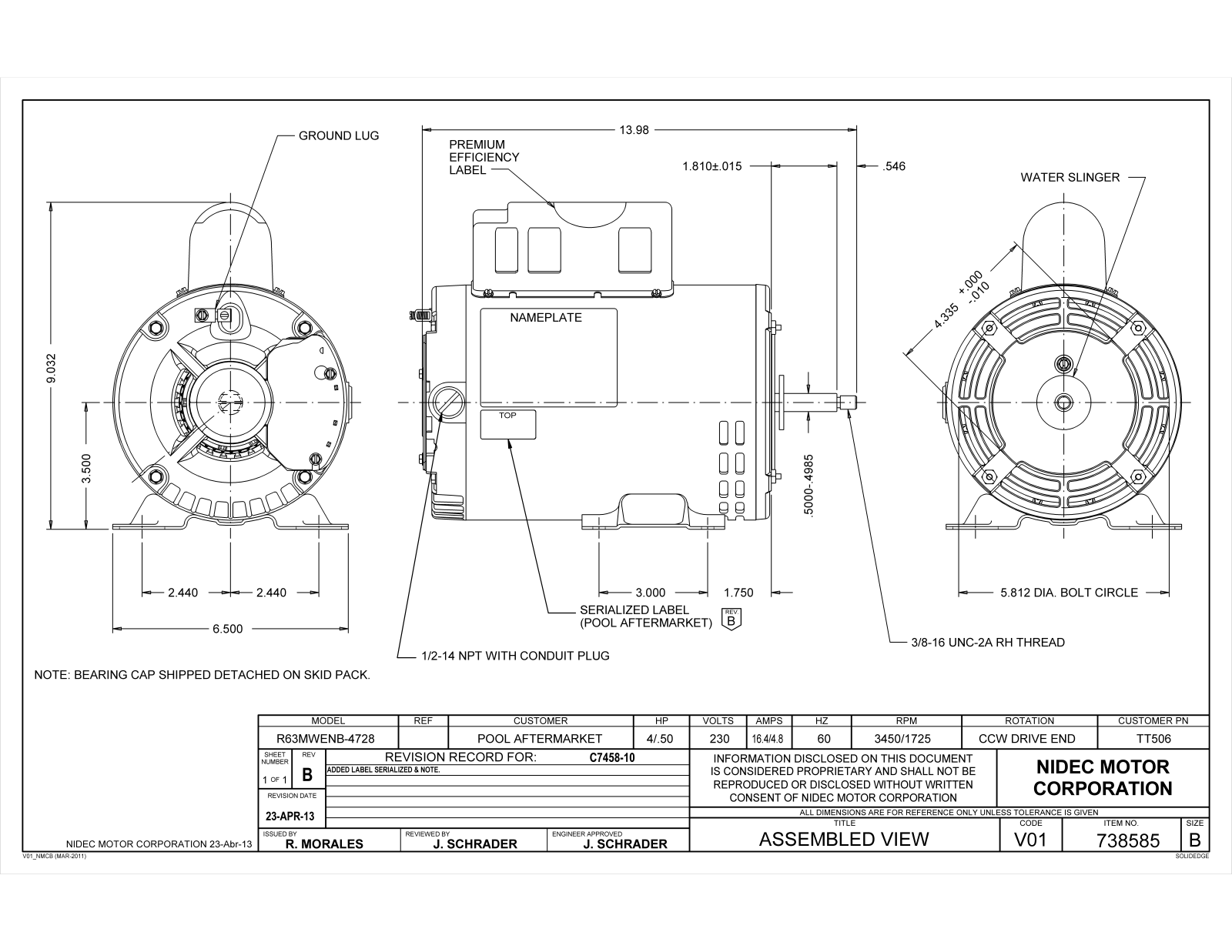 US Motors TT506 Dimensional Sheet - ManualMachine.com