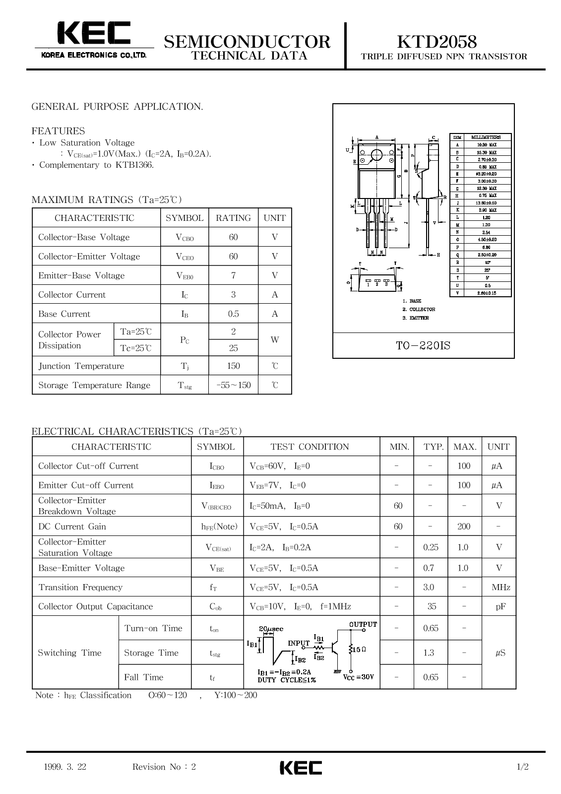 KEC KTD2058 Datasheet