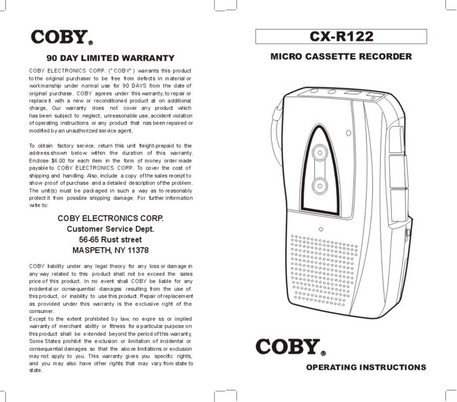 Coby Electronics CXR-122 Owners manual