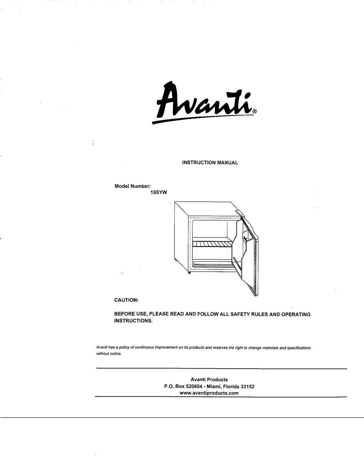 Avanti 19SYW User Manual