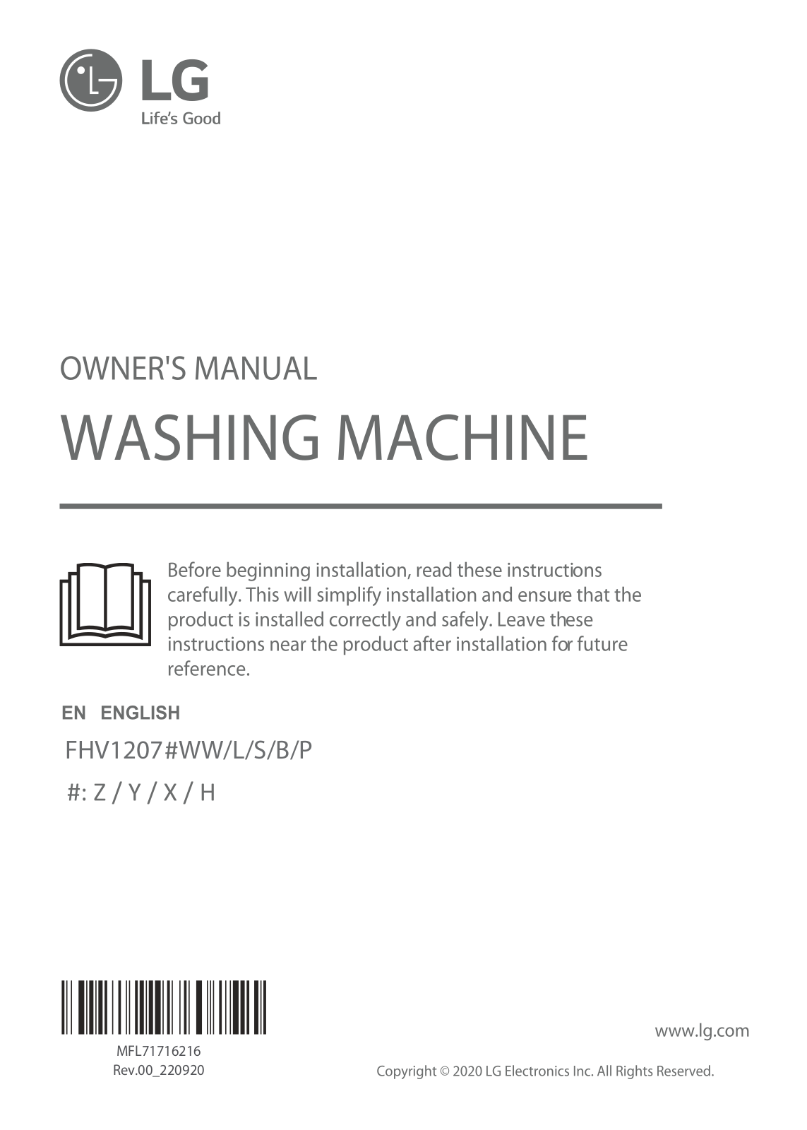 LG FHV1207ZWB Owner’s Manual