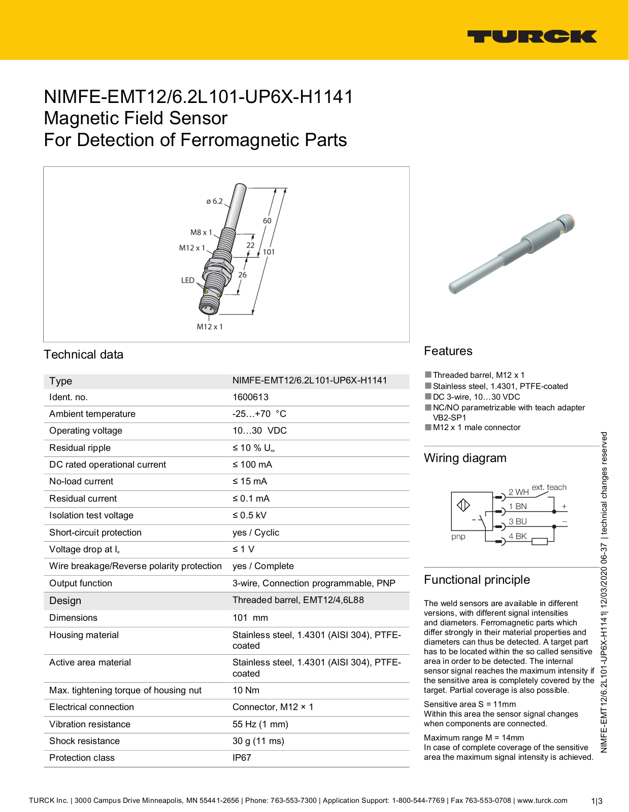 TURCK NIMFE-EMT12/6.2L101-UP6X-H1141 Technical data