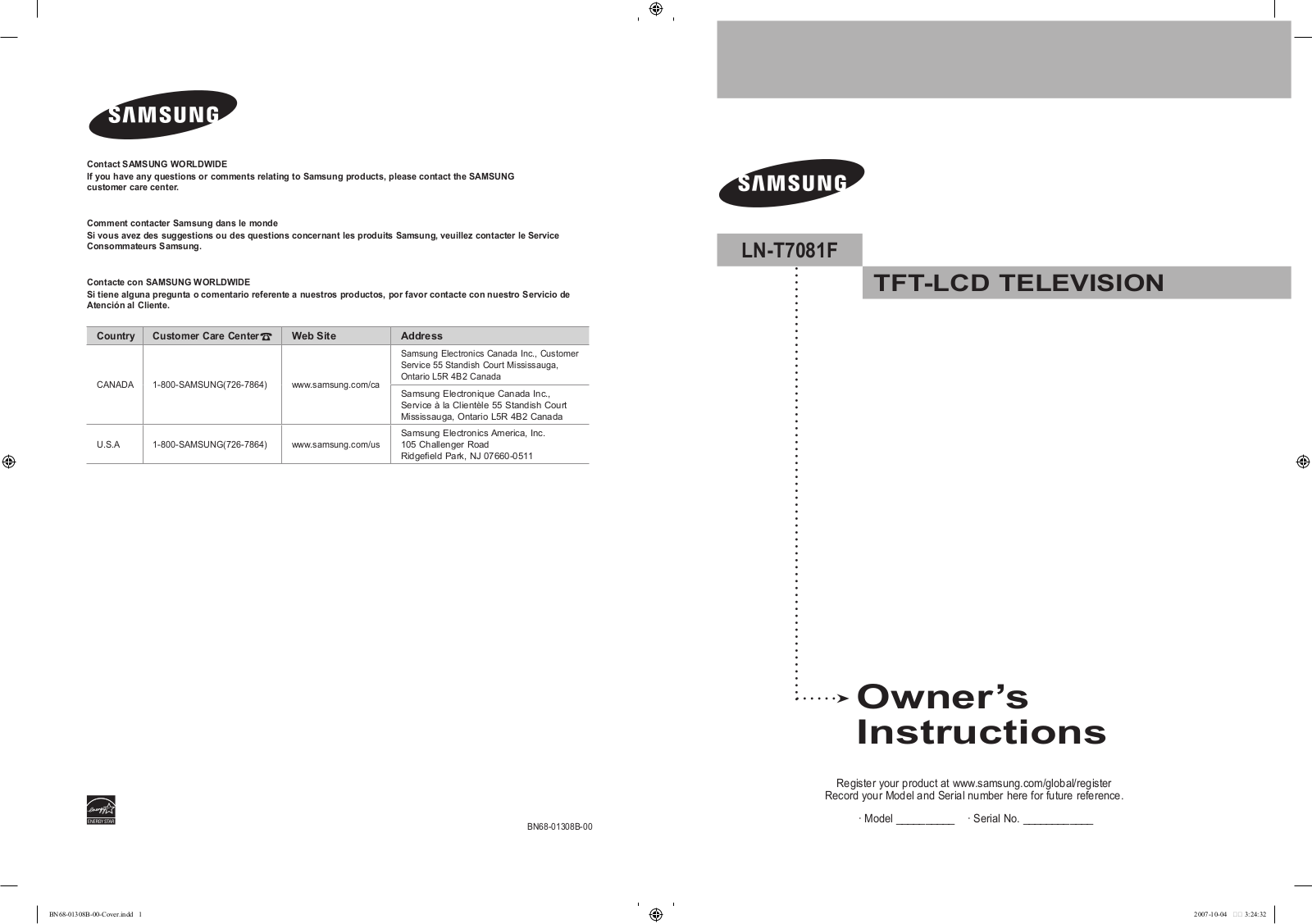 SAMSUNG LN-T7081F User Manual