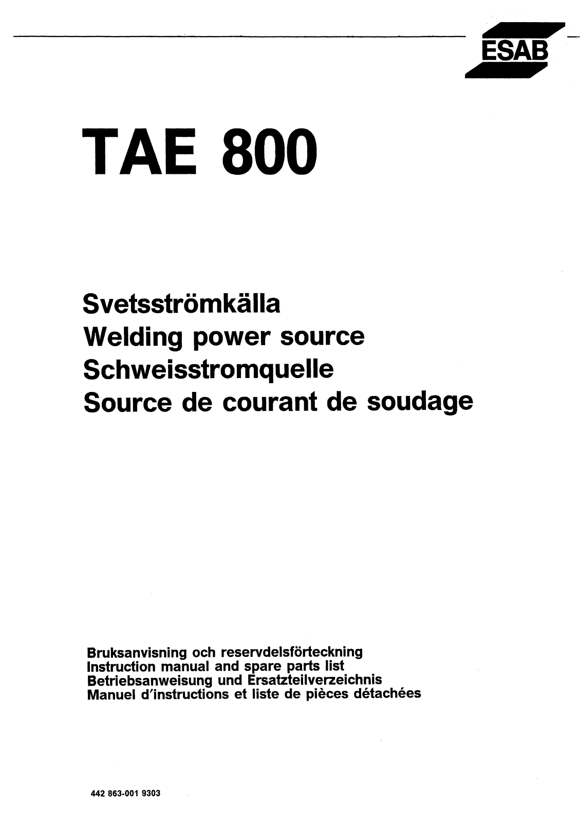 ESAB TAE 800 Instruction manual