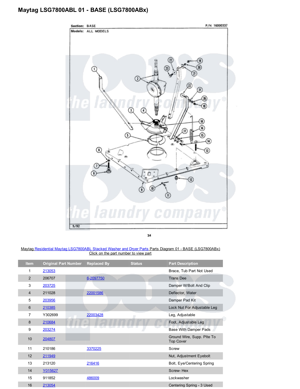 Maytag LSG7800ABL Stacked and Parts Diagram