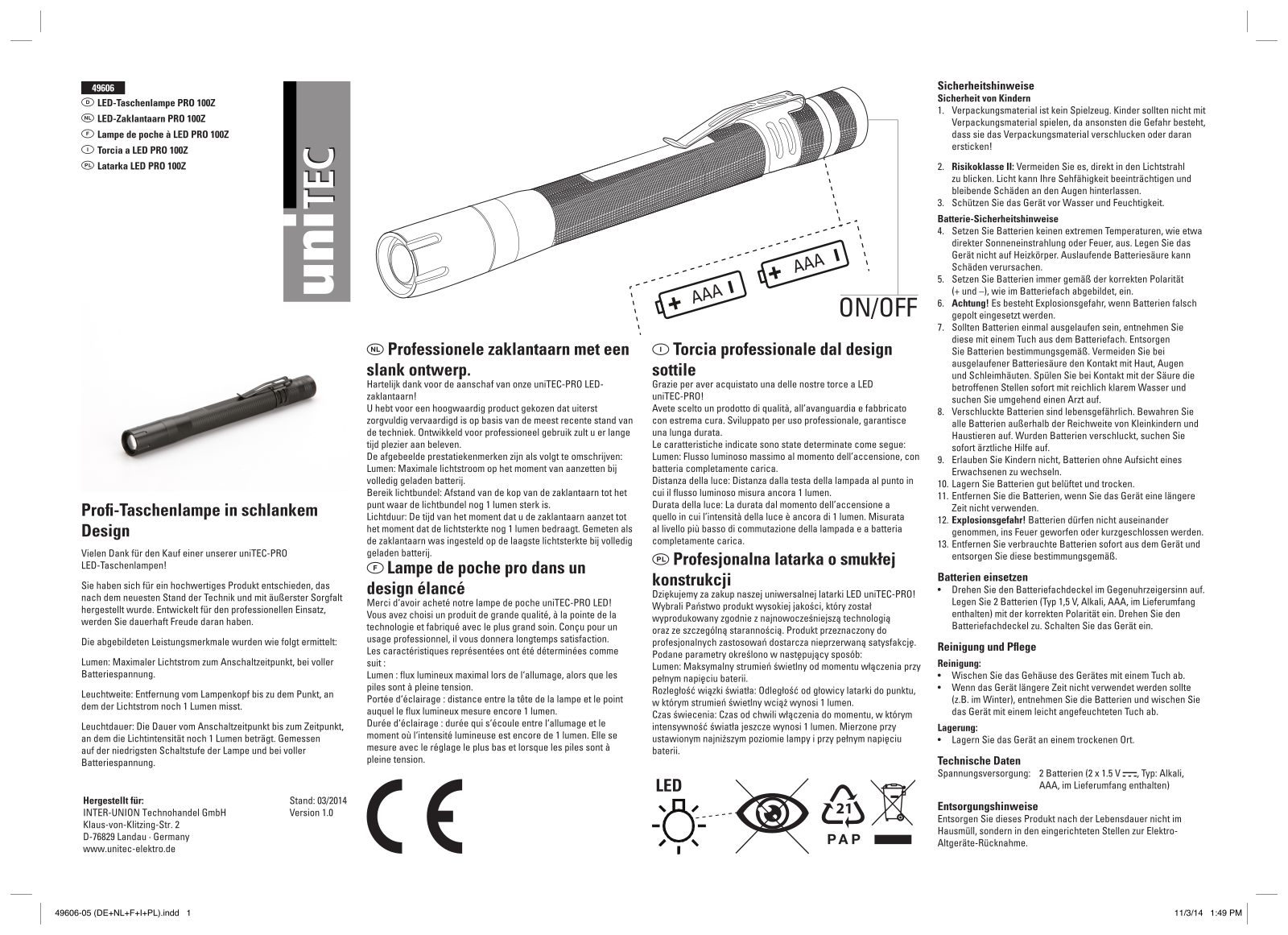 uniTEC Pro 100Z operation manual