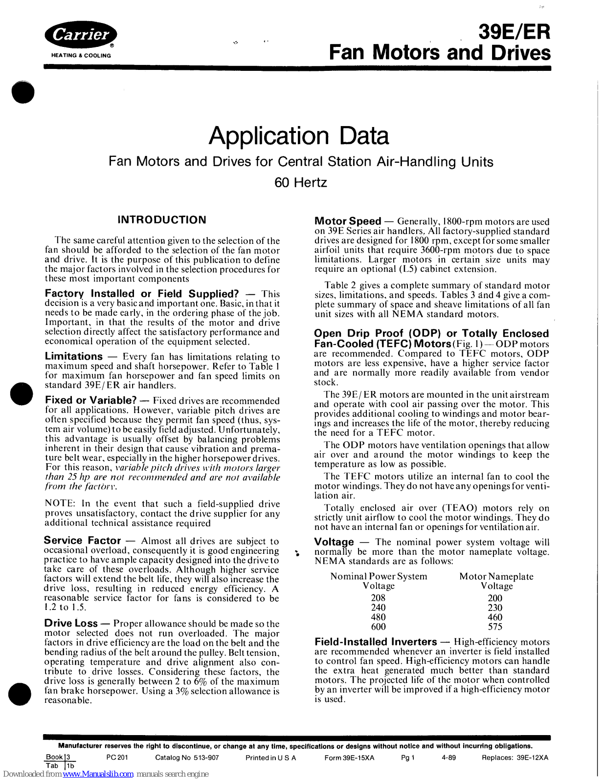 Carrier 39E, 39ER Application Data - ManualMachine.com