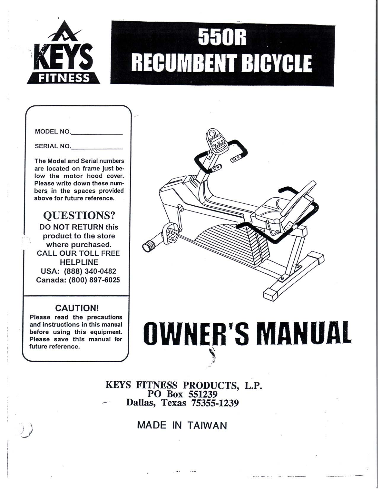 Keys Fitness 550R User Manual