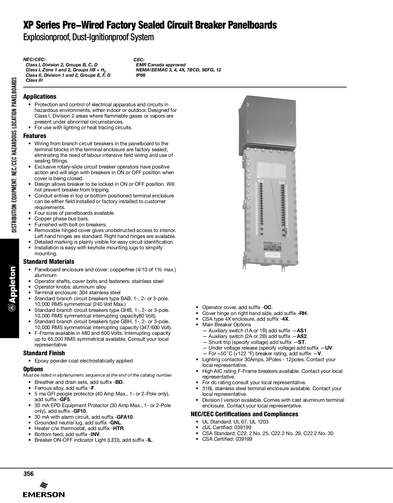 Appleton XP Series Pre-Wired Factory Sealed Circuit Breaker Panelboards Catalog Page