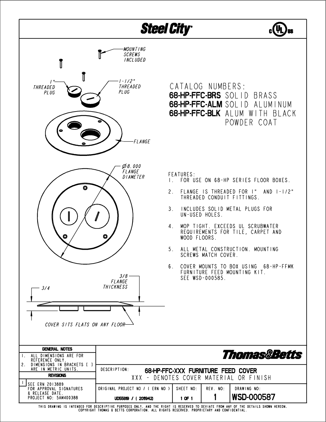 Thomas & Betts 68-HP-FFC-XXX Reference Drawing