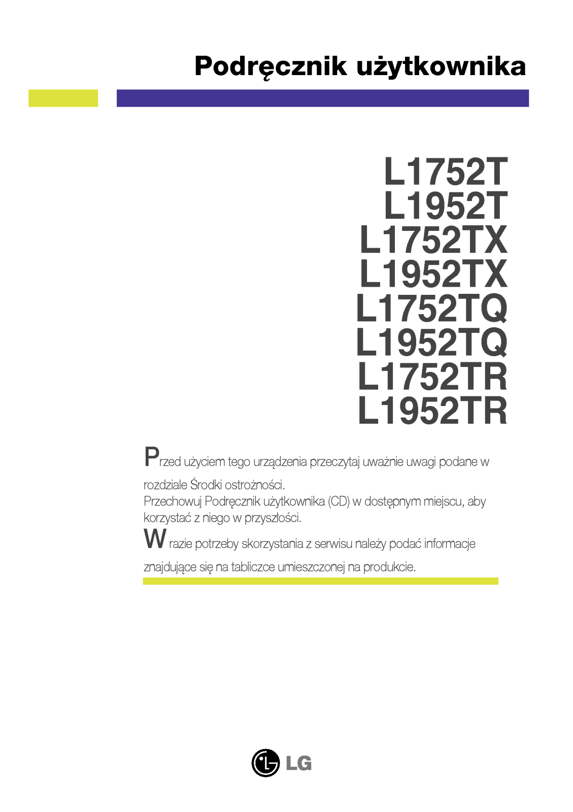 Lg L1752T, L1952T, L1752TX, L1952TX, L1752TQ User Manual