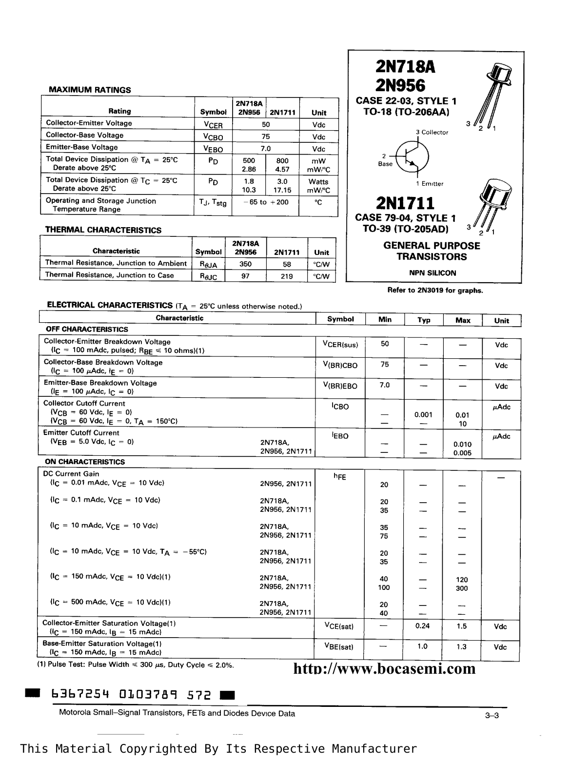 BOCA 2N956, 2N718A, 2N1711 Datasheet