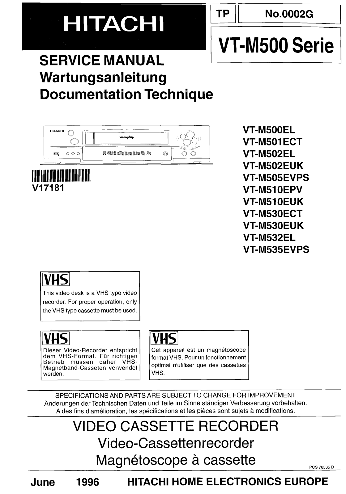 Hitachi 0002G Service Manual