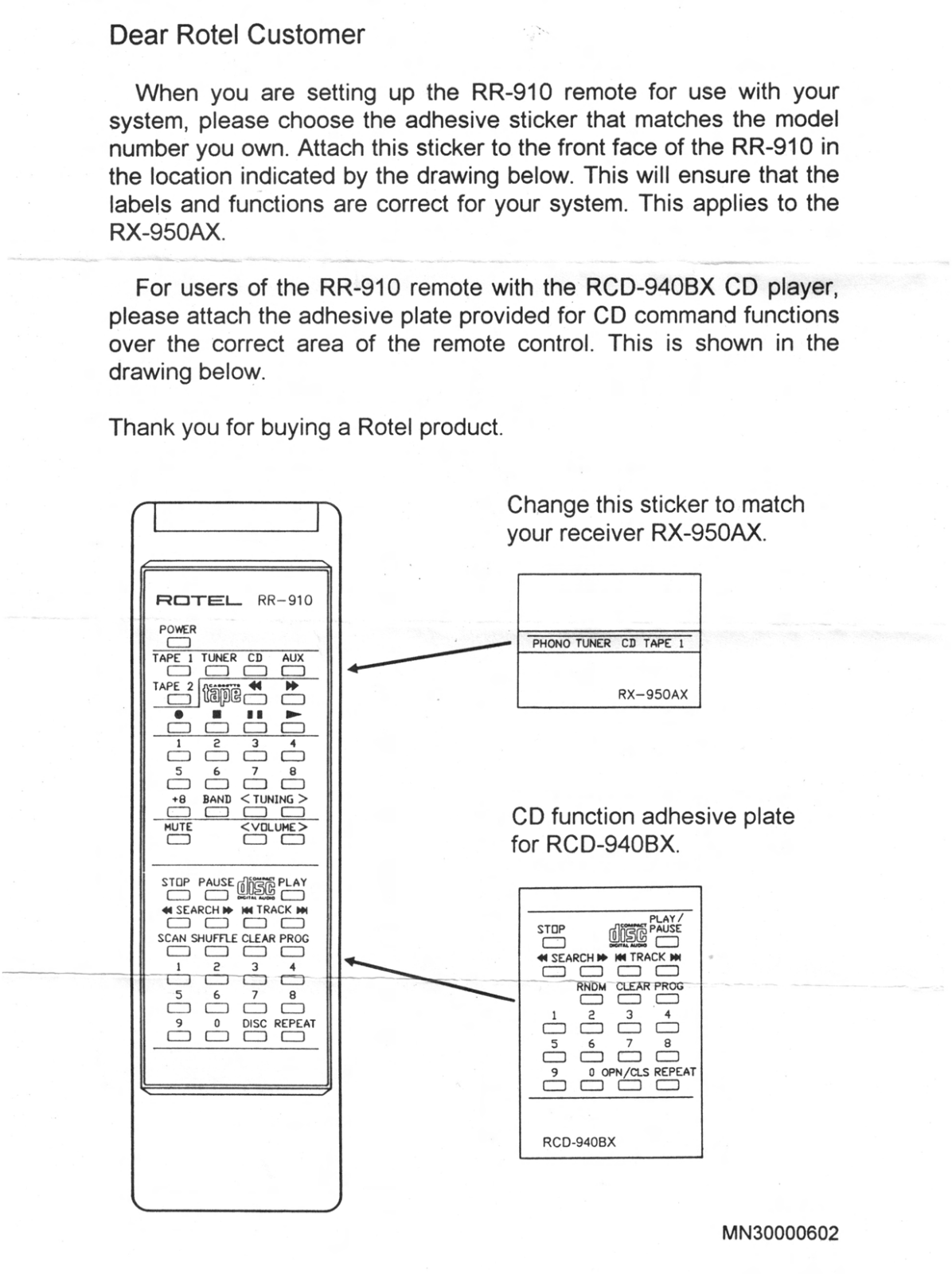 Rotel RR-910 Owners manual